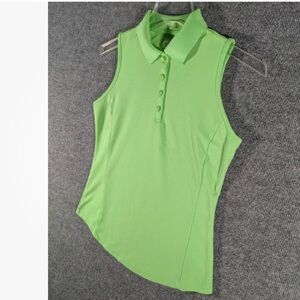 Greg Norman Women’s Lime Green Sleeveless PlayDry Button Polo Golf Shirt Sz M/L